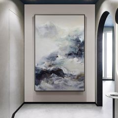 纯手绘油画北欧轻奢客厅装饰画简约抽象挂画玄关玄幻过道壁画大幅 拉丝经典黑 50*70cm